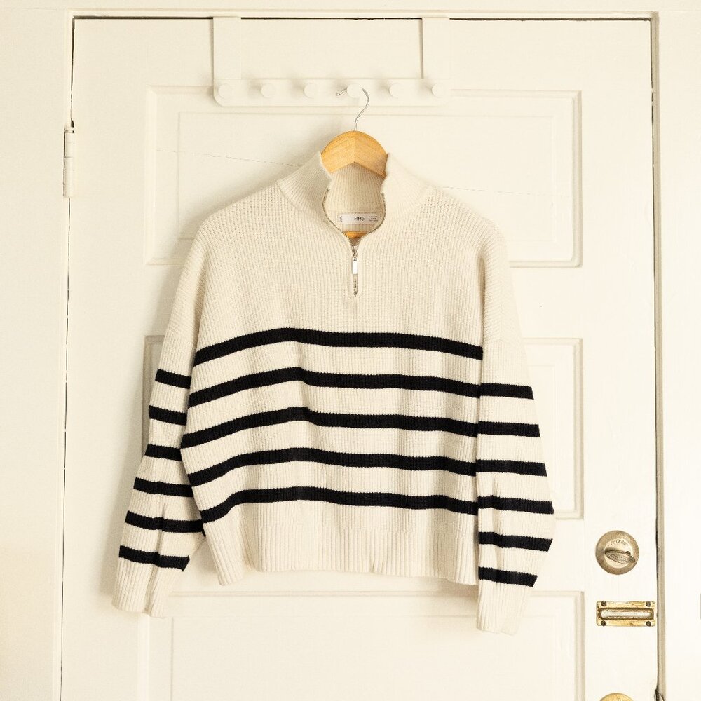 MANGO Striped Quarter-Zip Sweater – Women’s Size Medium